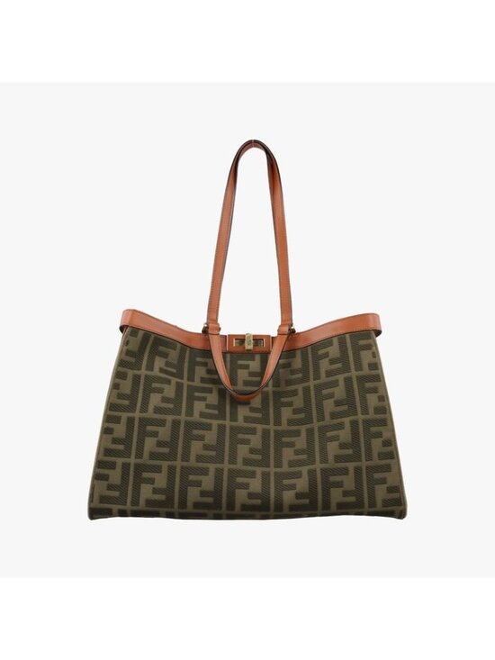 Fendi Handbags - Fendi Peekaboo Green Beige Canvas Leather Messenger Bag